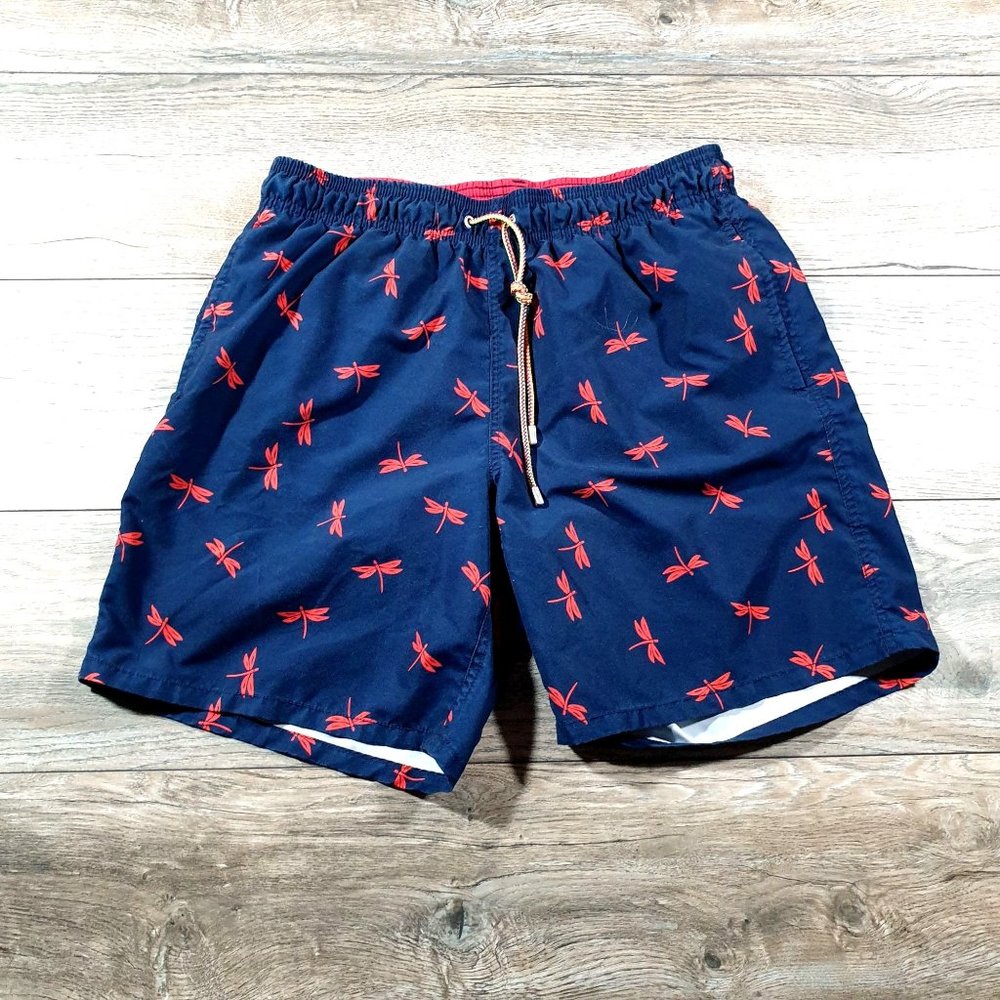 Bugatchi Mens Large Swimming Trunks Dragonfly Designer Board Shorts Lined Blue
